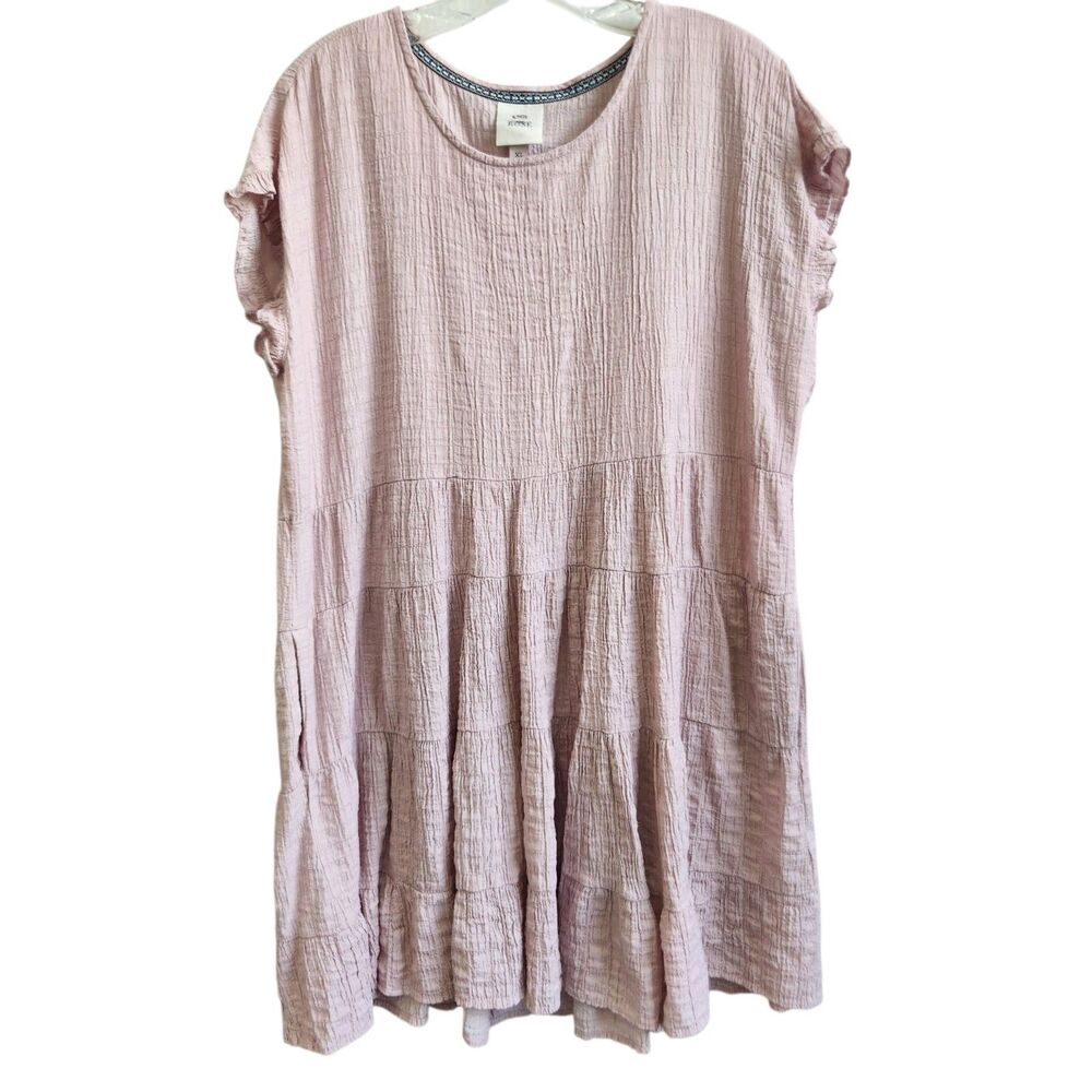 Knox Rose Tier Dress-Crinkle-Flutter Sleeve-Dusty Pink-Relaxed Flowy-Bohemian XL